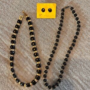 Monet Black and Gold Beaded Necklace, Black Coral earrings & bracelet